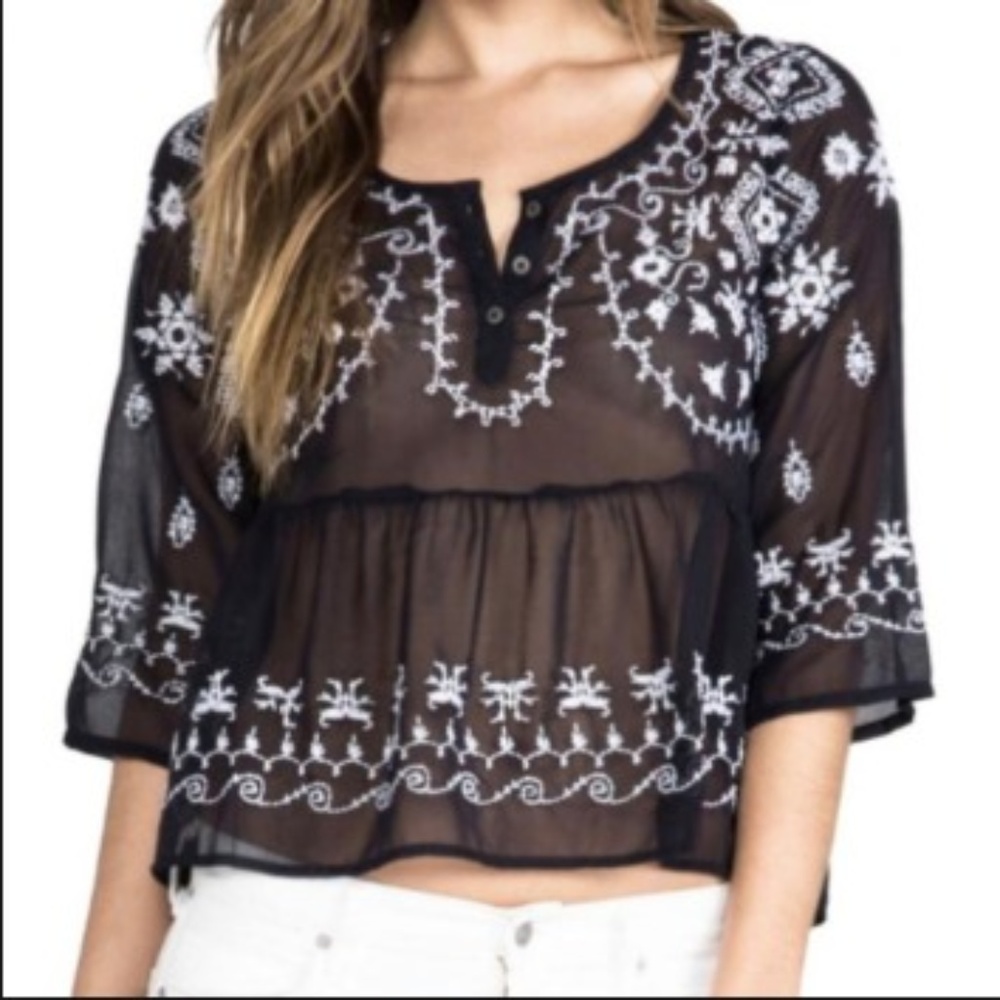 Free People Embroidered Blouse in White